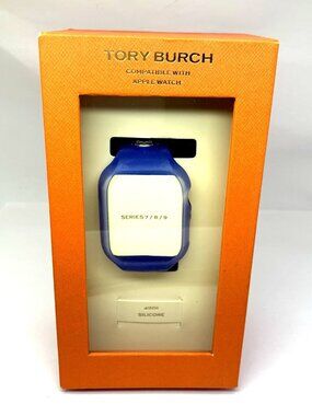 Tory Burch Apple Watch Band 41mm Blue Silicone Strap The T Monogram TBS0118